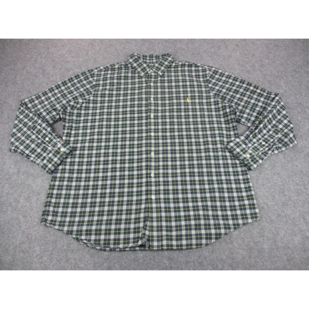 Ralph Lauren Shirt Mens 2XL XXL Green Tartan Plaid Oxford Button Down Cloth Pony